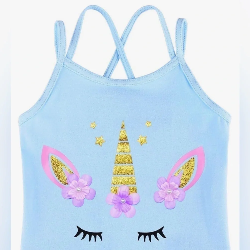Girl’s Blue Unicorn Ballet Dance Gym Tutu Skirted Leotard Size XXL